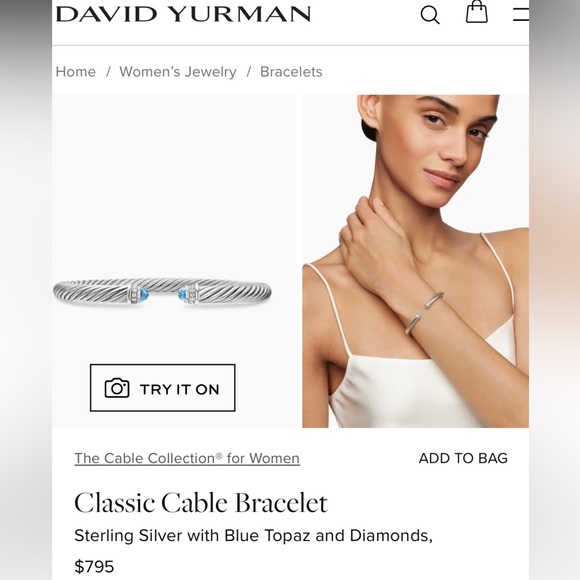 David Yurman Classic Cable Bracelet with Blue Topaz and...